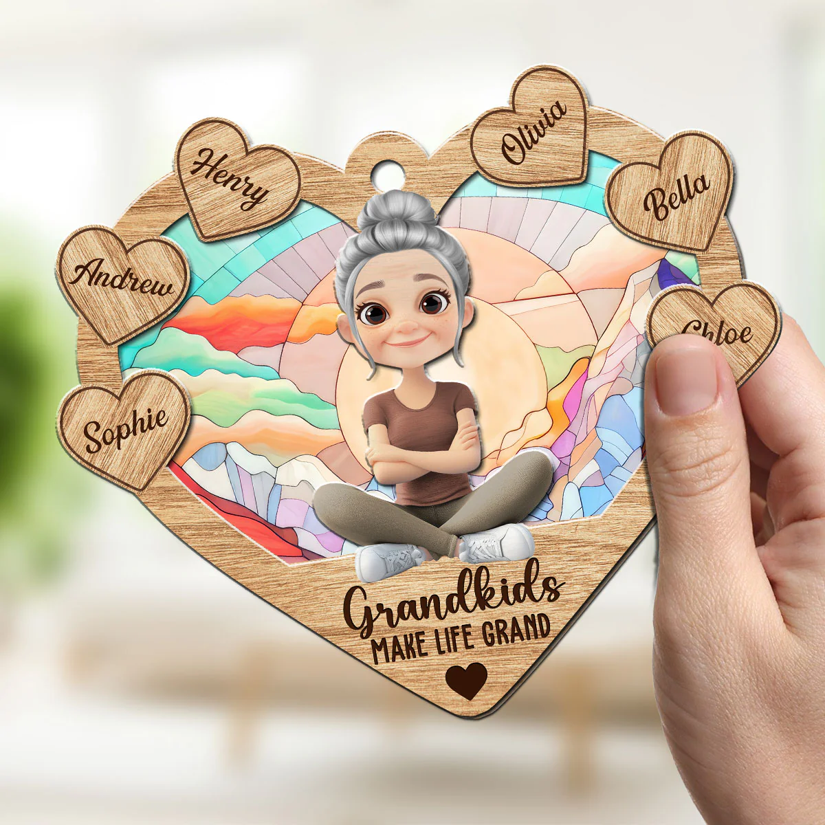 Happy Grandmother And Kids - Personalized Custom Suncatcher - Image 2