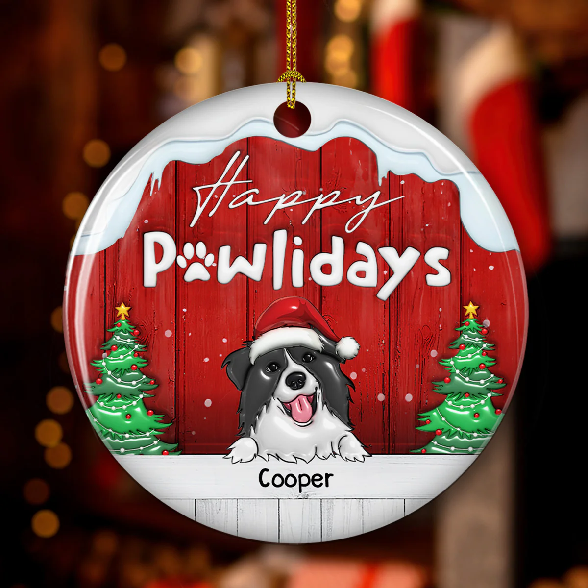 Happy Holiday To Our Dogs - Personalized Custom 3D Inflated Effect Ceramic Ornament - Image 2