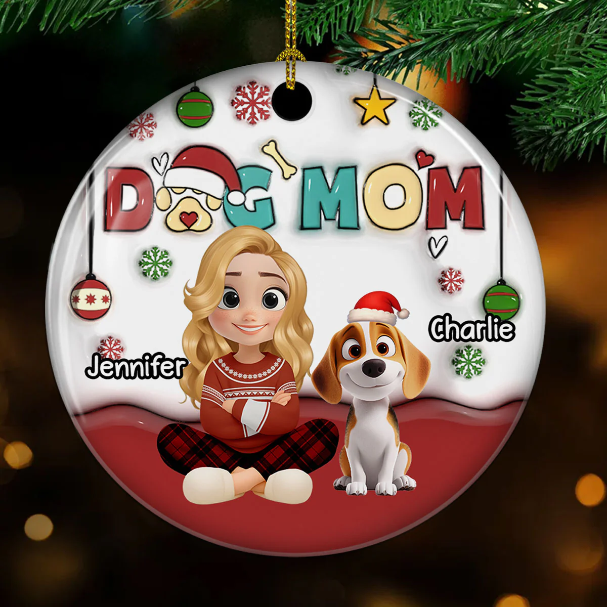 Happy Holiday With My Lovely Dog - Personalized Custom 3D Inflated Effect Ceramic Ornament