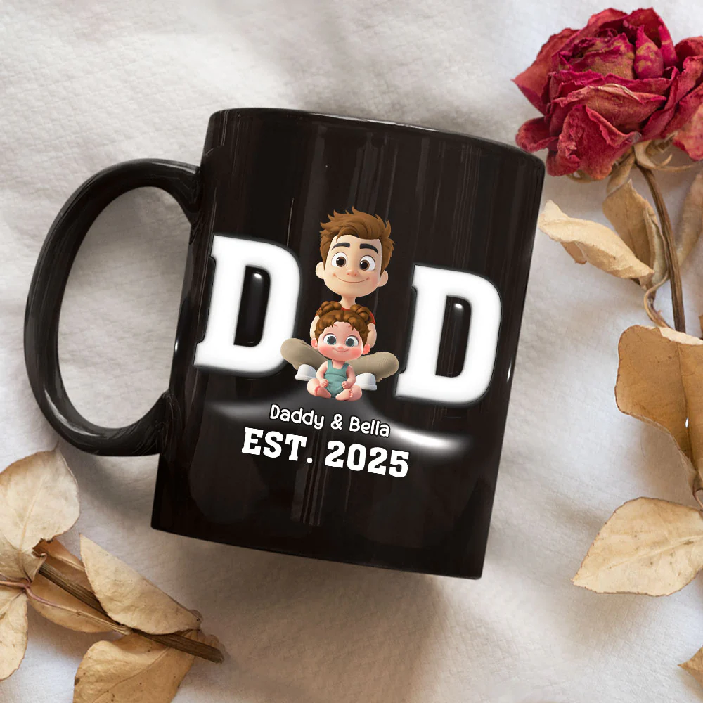 Happy Kids With Dad - Personalized Custom 3D Inflated Effect Mug - Image 5