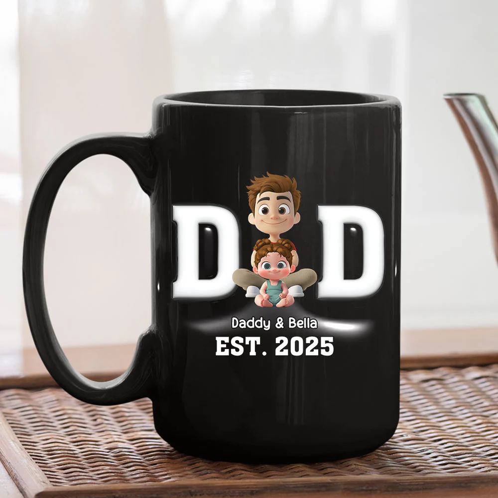 Happy Kids With Dad - Personalized Custom 3D Inflated Effect Mug - Image 7