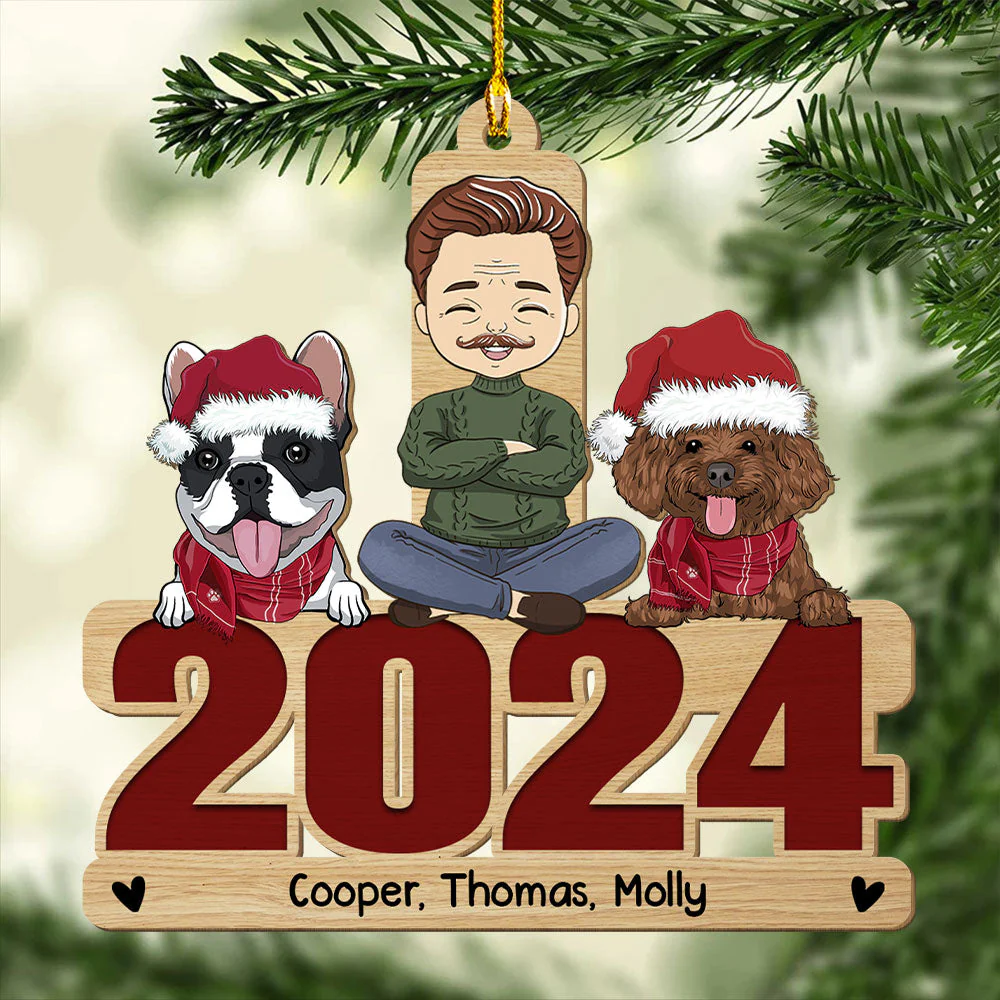 Happy Pawliday With Pets - Personalized Custom 1-layered Wood Ornament - Image 2