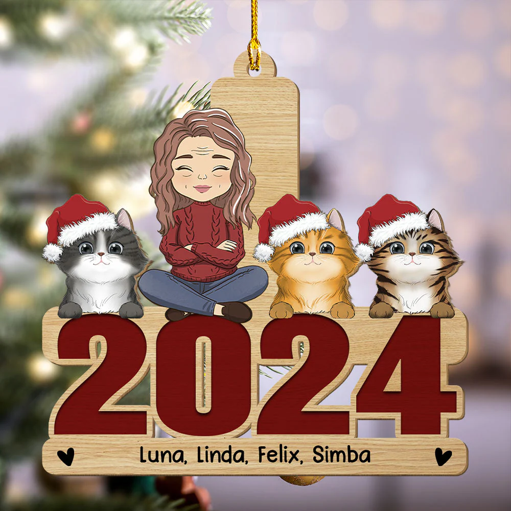 Happy Pawliday With Pets - Personalized Custom 1-layered Wood Ornament - Image 3