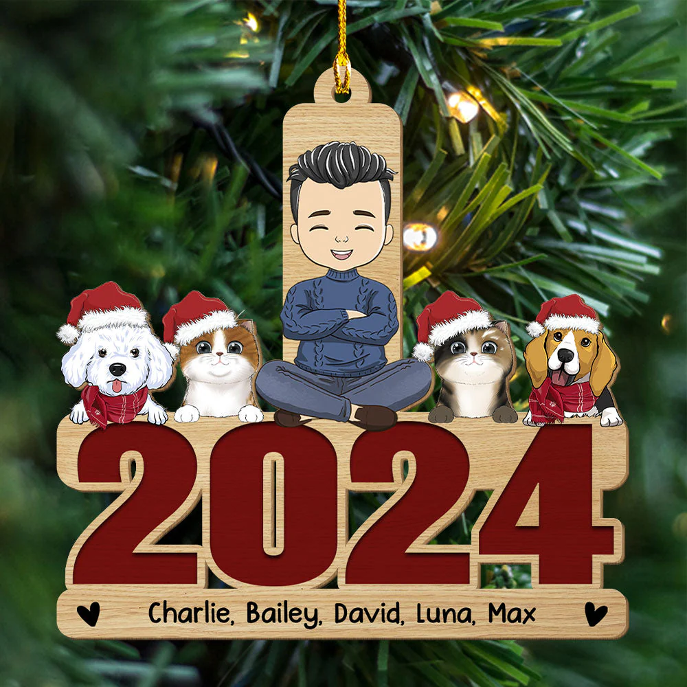 Happy Pawliday With Pets - Personalized Custom 1-layered Wood Ornament - Image 4