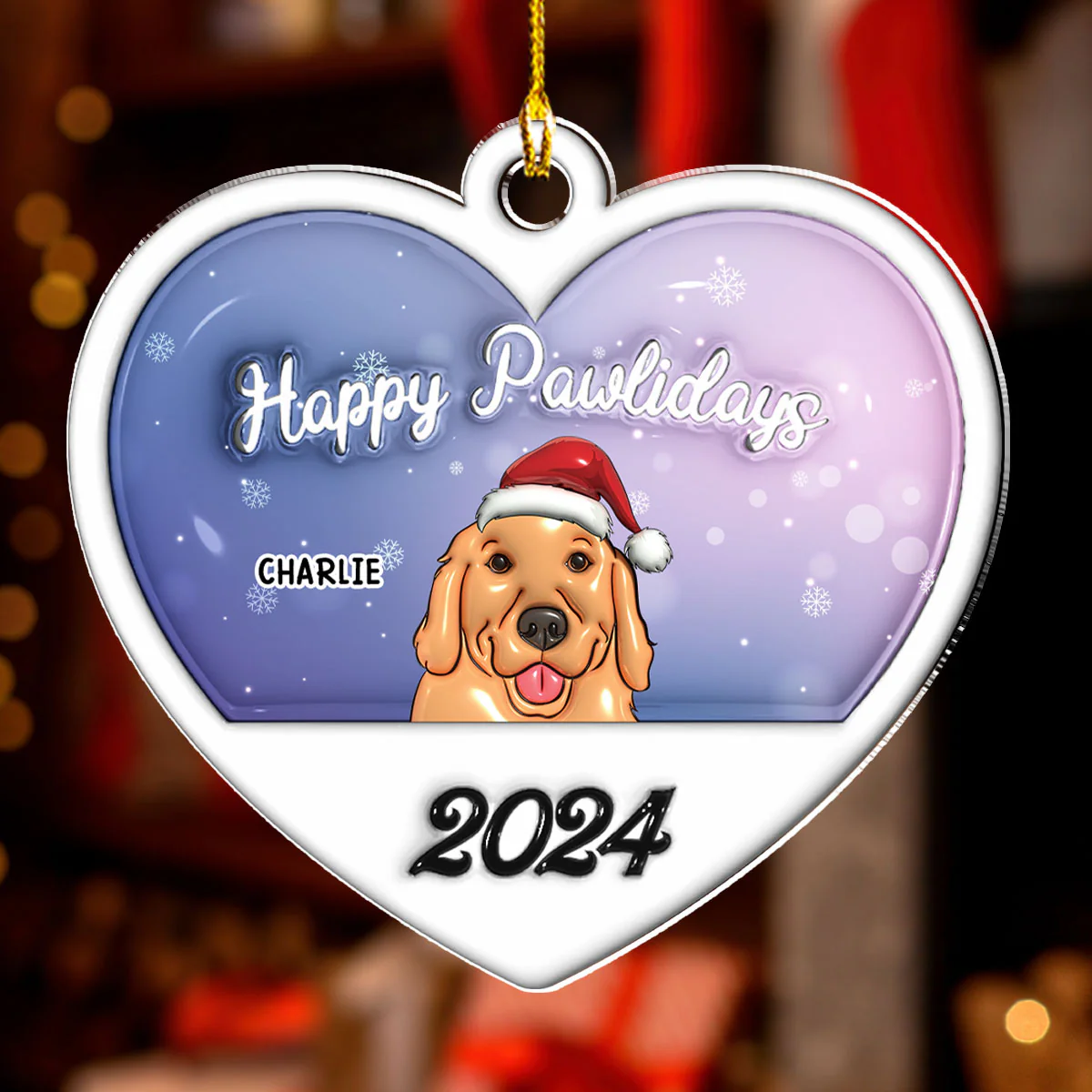 Happy Pawlidays 2024 - Personalized Custom 3D Inflated Effect Acrylic Ornament - Image 2