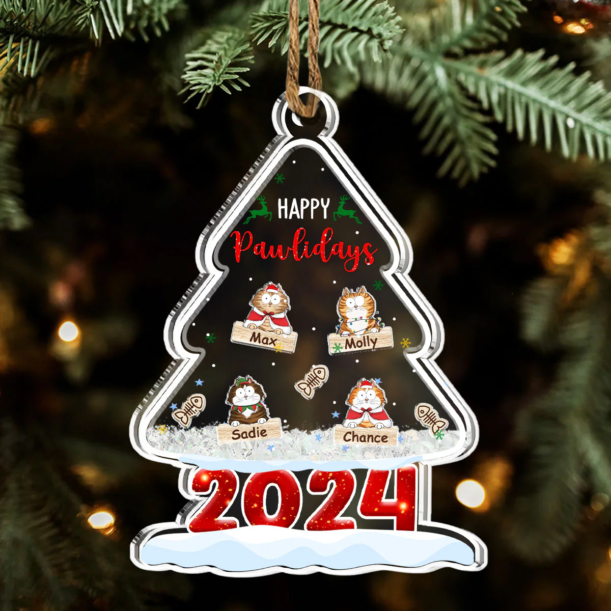 Happy Pawlidays 2024 - Personalized Custom Acrylic Shaker Ornament - Image 3