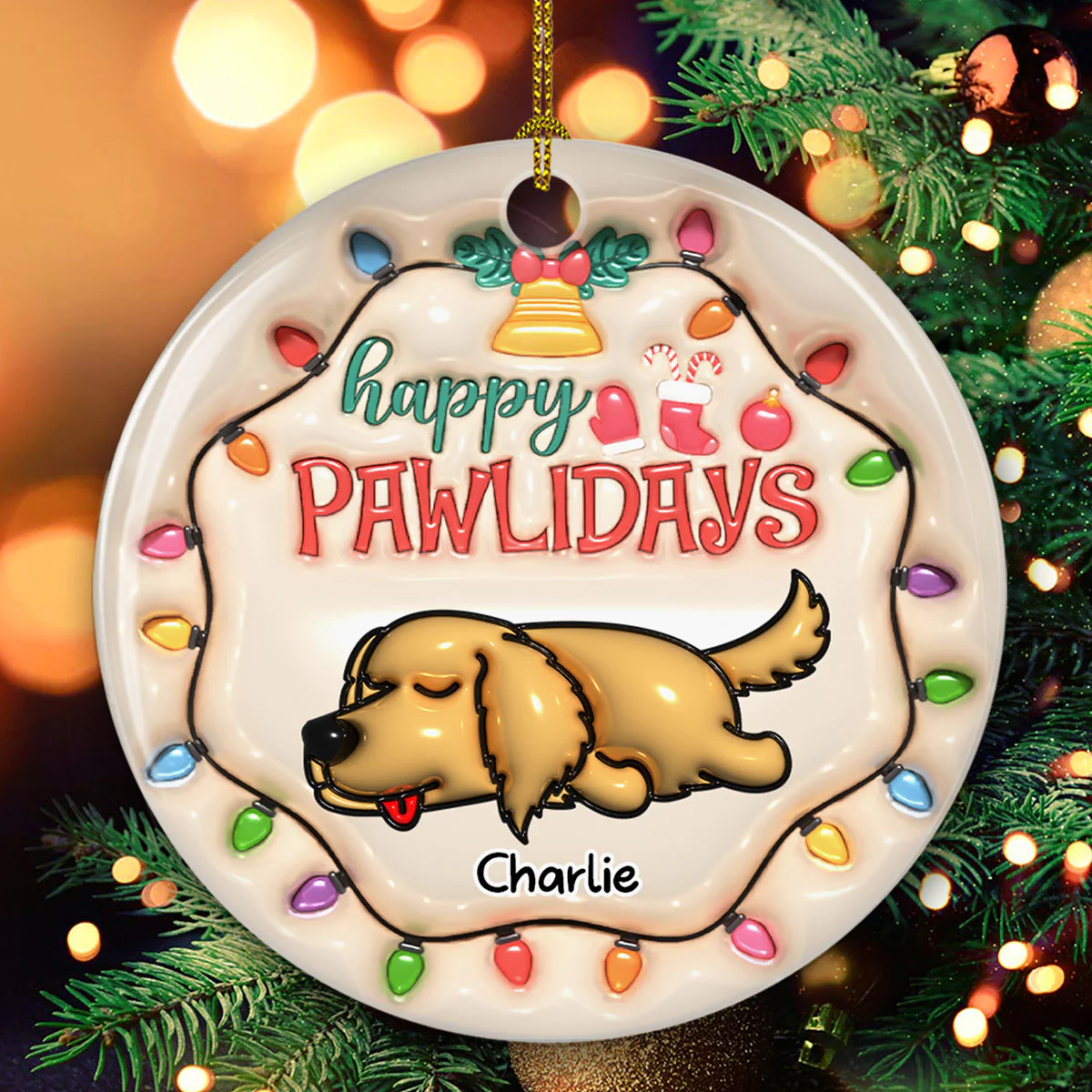 Happy Pawlidays - Personalized Custom 3D Inflated Effect Ceramic Ornament - Image 2