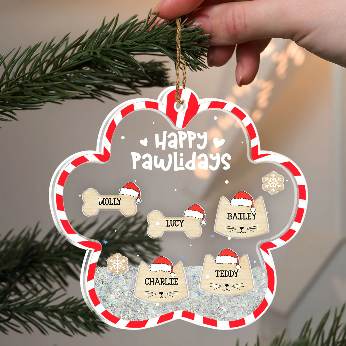 Happy Pawlidays - Personalized Custom Acrylic Shaker Ornament - Image 3