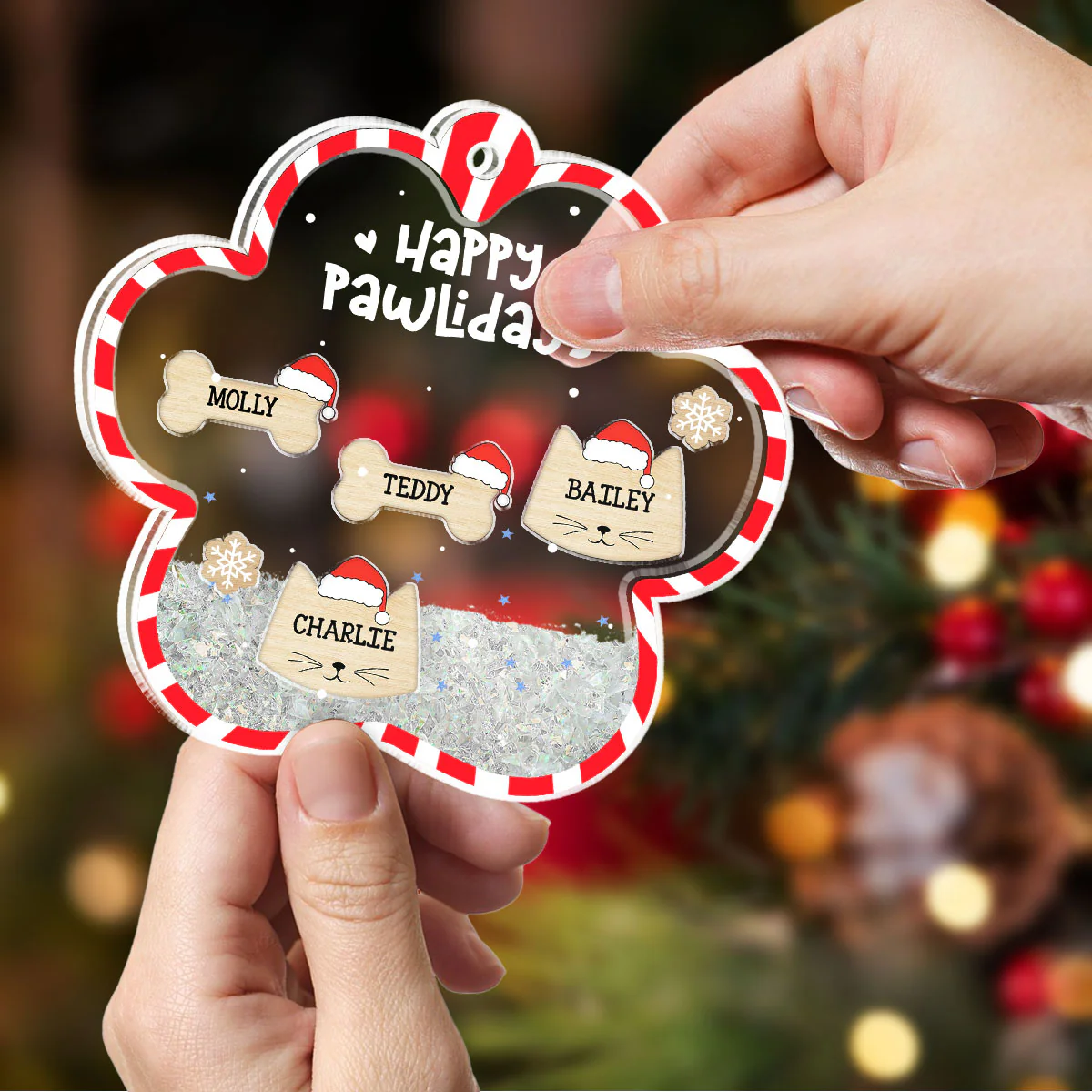 Happy Pawlidays - Personalized Custom Acrylic Shaker Ornament - Image 4
