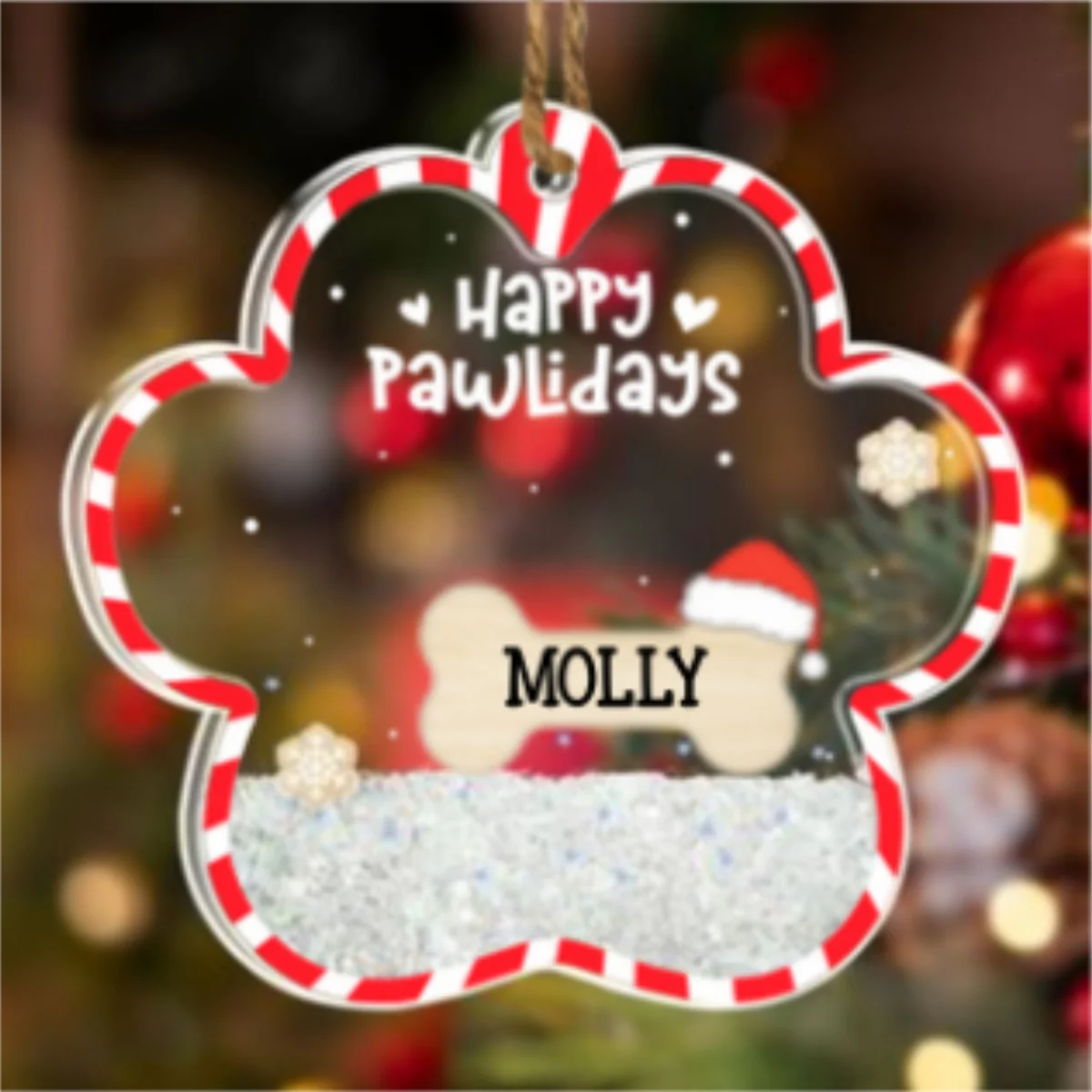 Happy Pawlidays - Personalized Custom Acrylic Shaker Ornament - Image 5