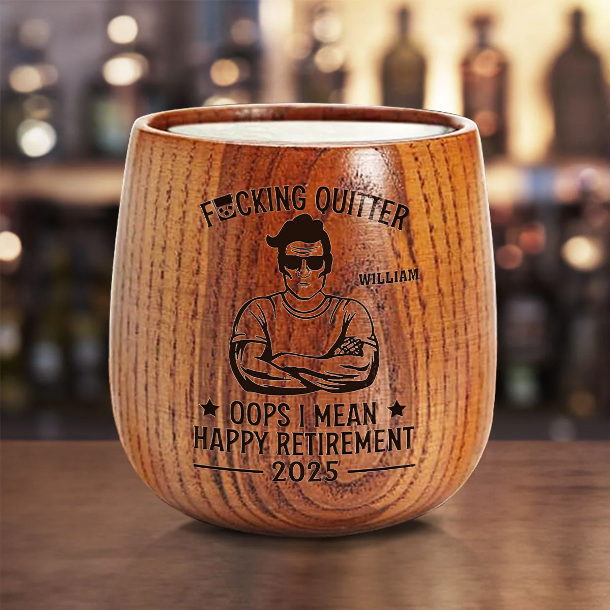 Happy Retirement - Personalized Custom Wooden Whiskey Glass - Image 4