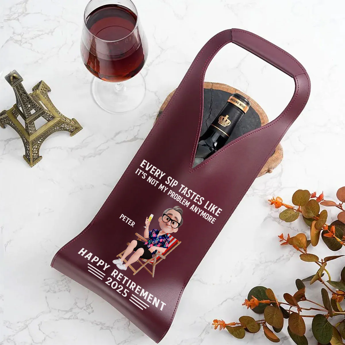 Happy Retirement - Personalized Custom Leather Wine Bag - Image 2