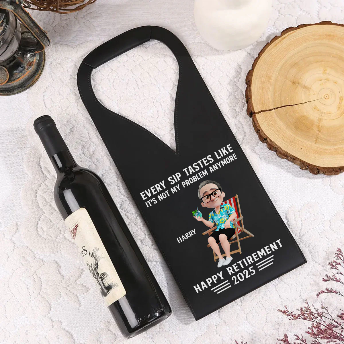 Happy Retirement - Personalized Custom Leather Wine Bag - Image 3