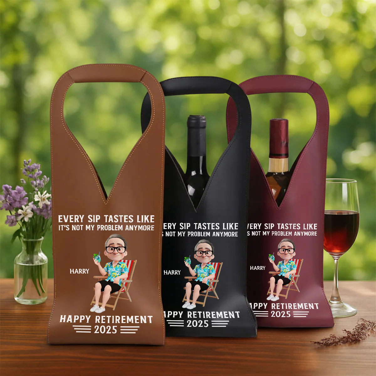 Happy Retirement - Personalized Custom Leather Wine Bag - Image 4
