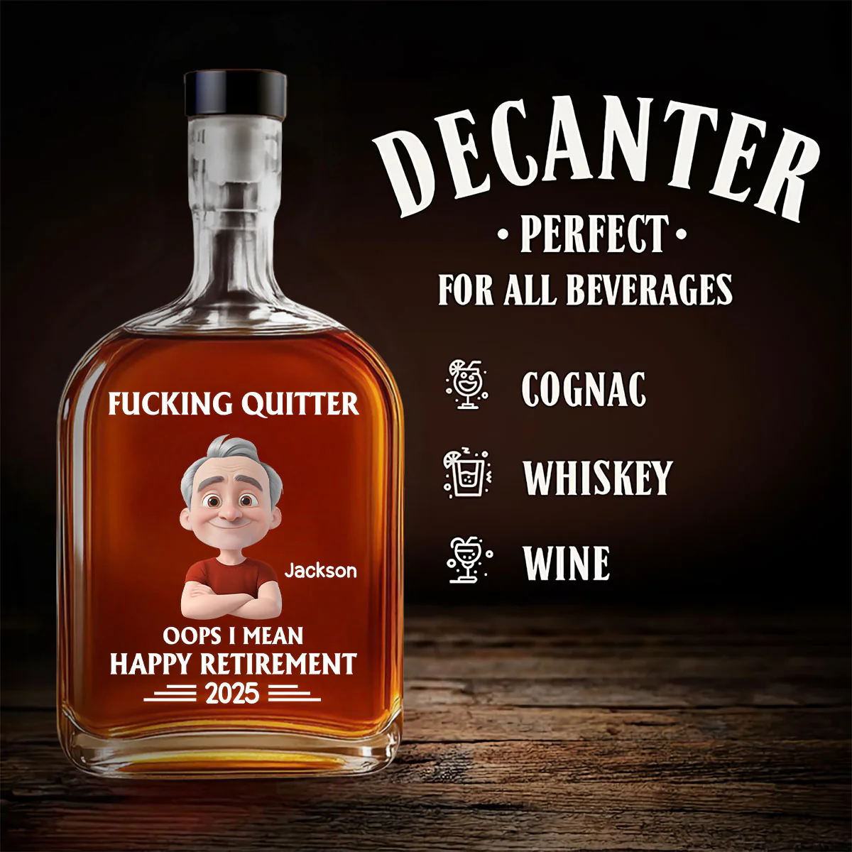 Happy Retirement - Personalized Custom Spirits Decanter - Image 4