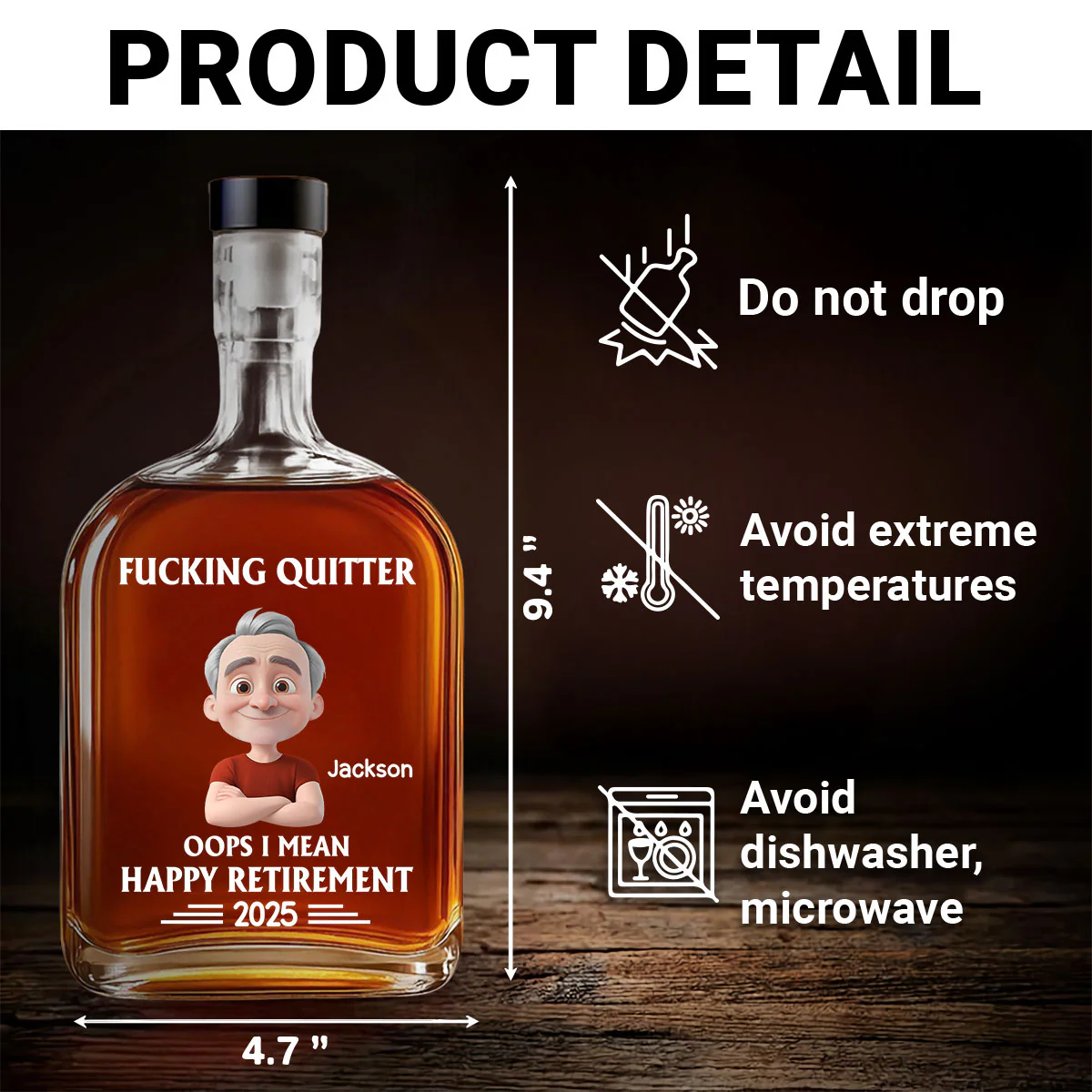 Happy Retirement - Personalized Custom Spirits Decanter - Image 5