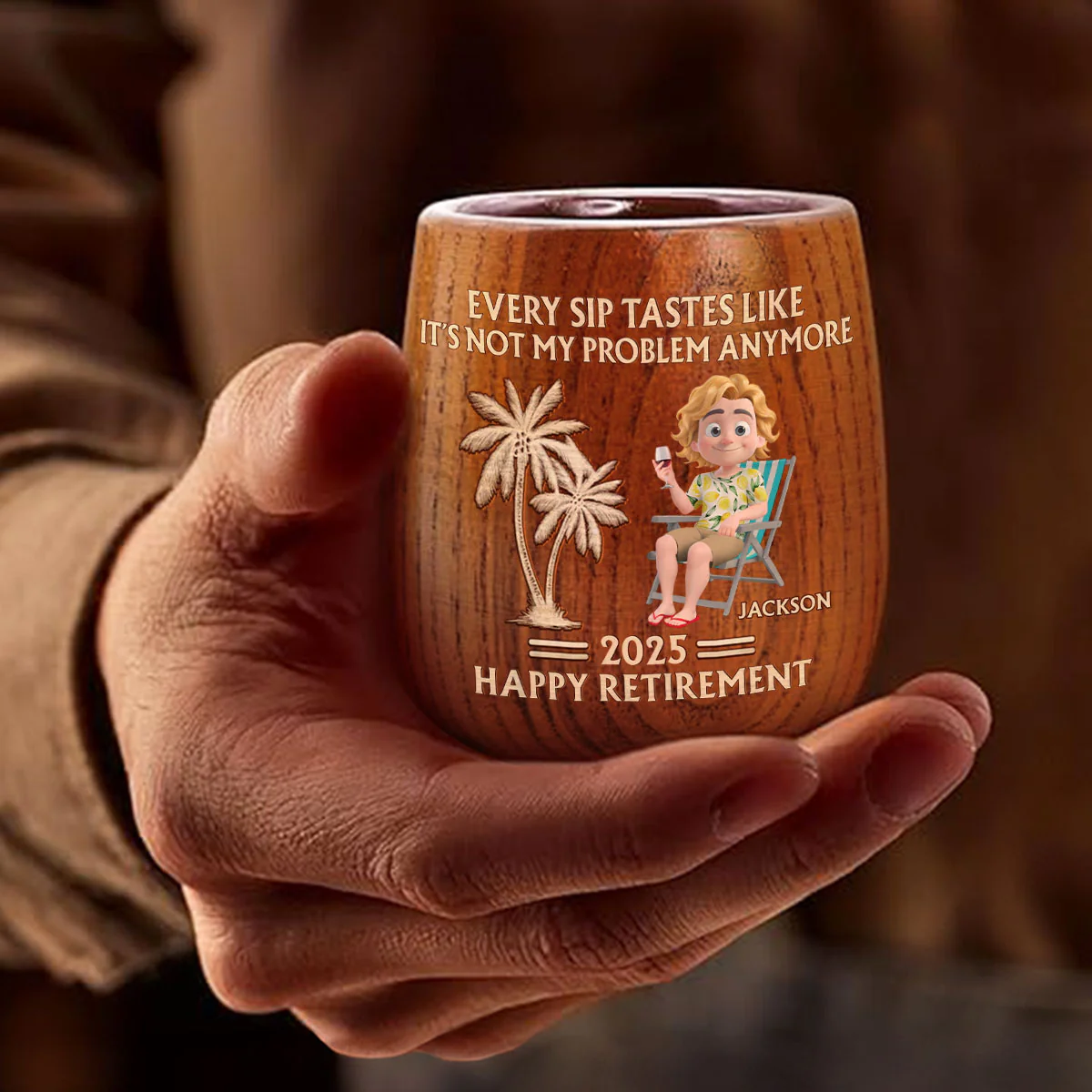 Happy Retirement - Personalized Custom Wooden Whiskey Glass - Image 2