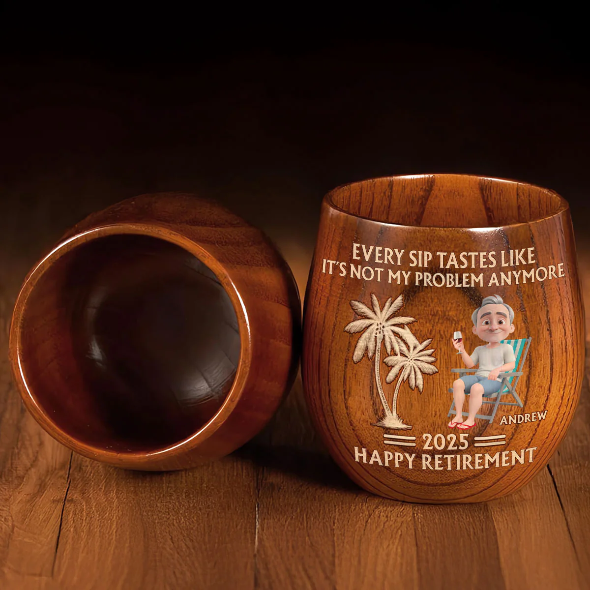 Happy Retirement - Personalized Custom Wooden Whiskey Glass - Image 5