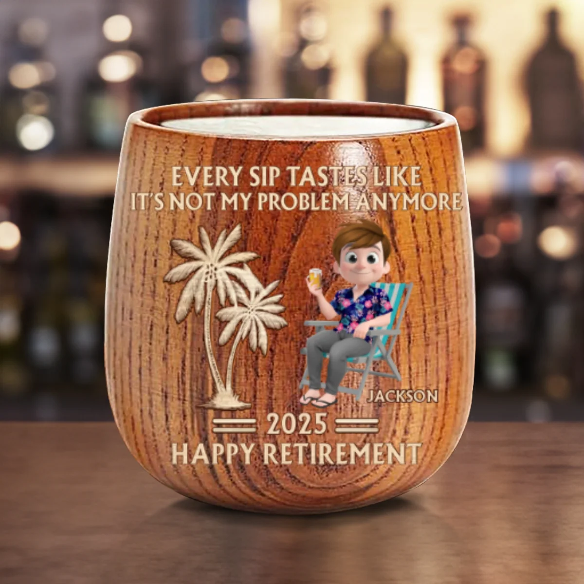 Happy Retirement - Personalized Custom Wooden Whiskey Glass - Image 7