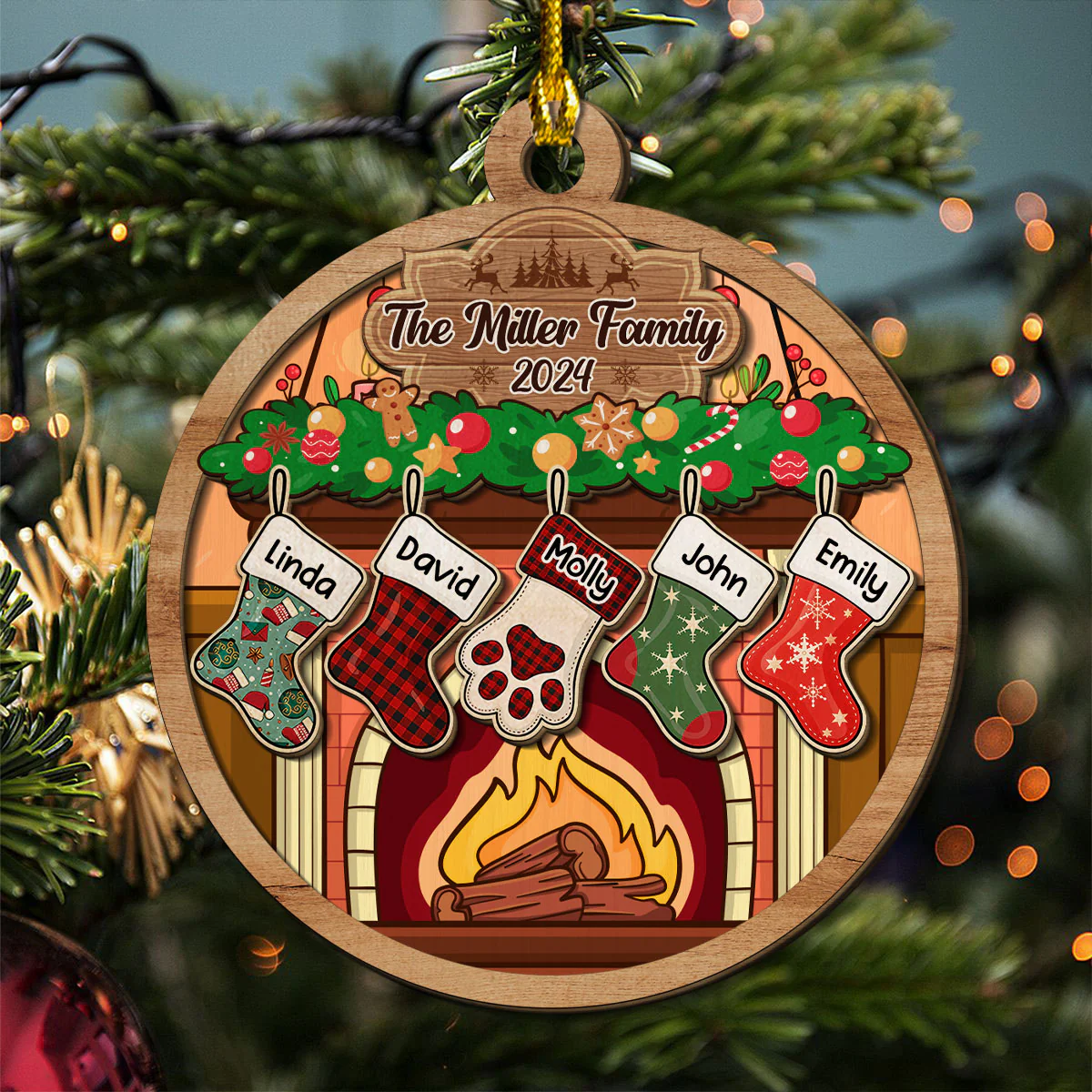 Happy Stockings - Personalized Custom 2-Layered Wood Ornament - Image 2