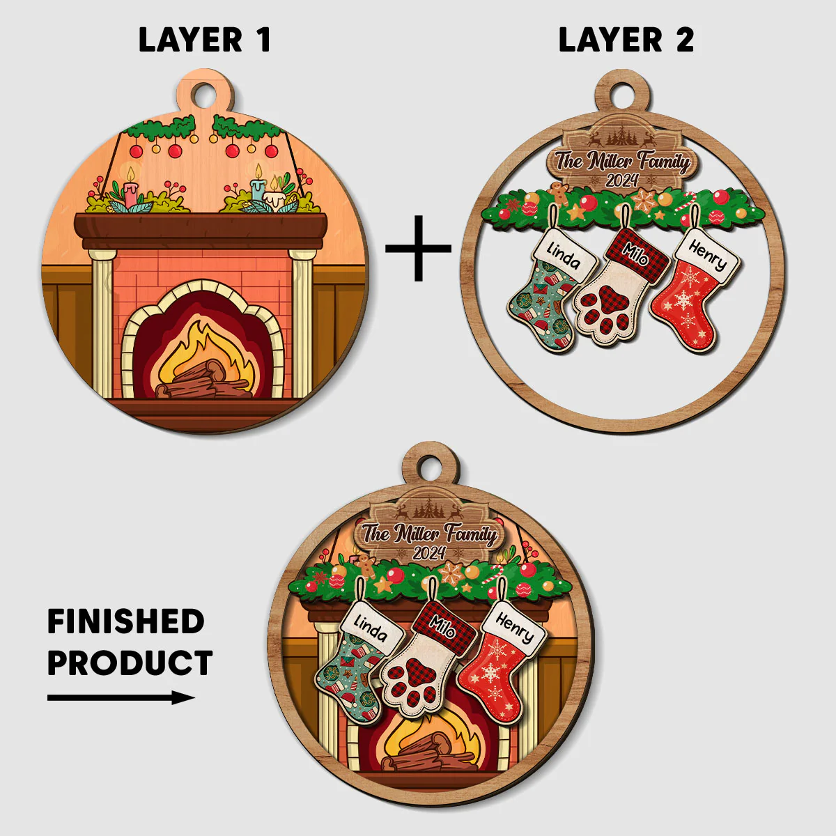 Happy Stockings - Personalized Custom 2-Layered Wood Ornament - Image 5