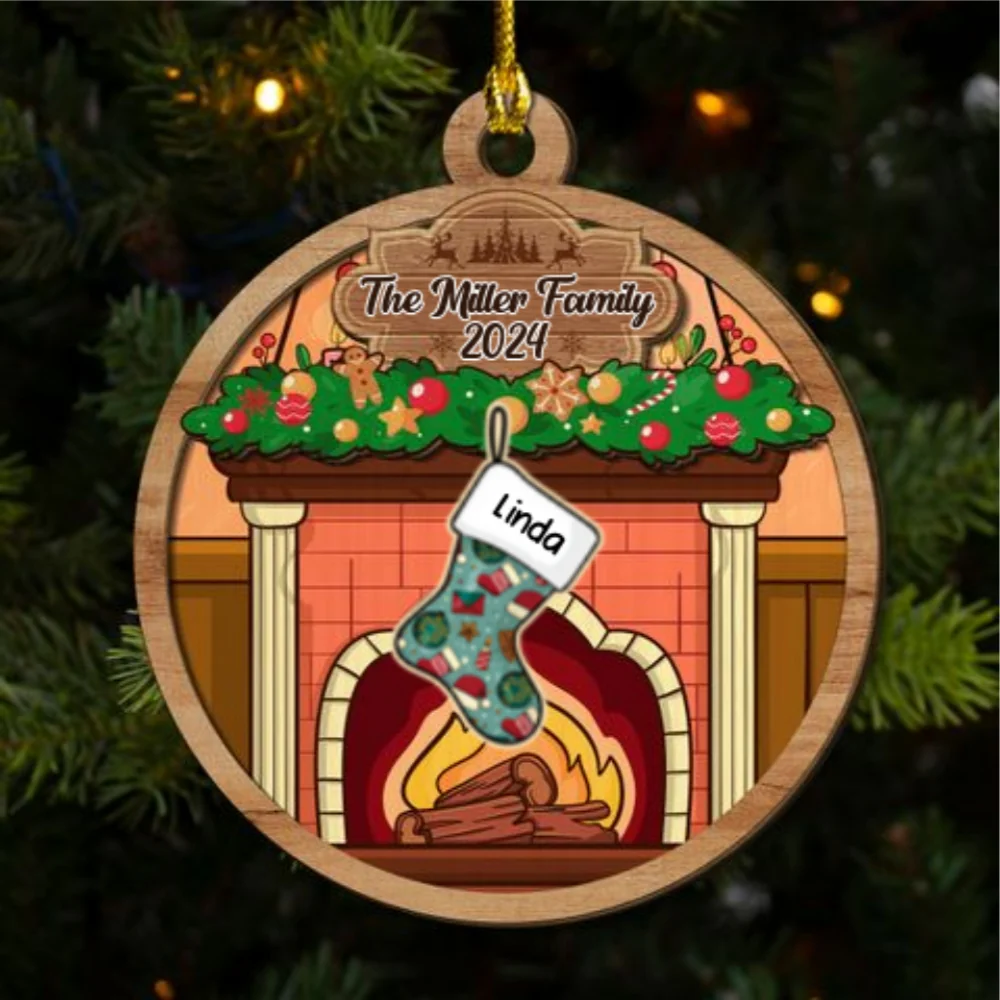 Happy Stockings - Personalized Custom 2-Layered Wood Ornament - Image 6