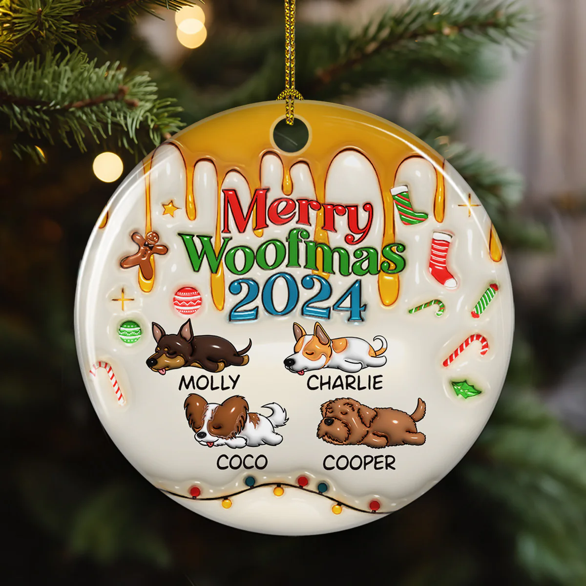 Happy Woofmas - Personalized Custom 3D Inflated Effect Ceramic Ornament - Image 3