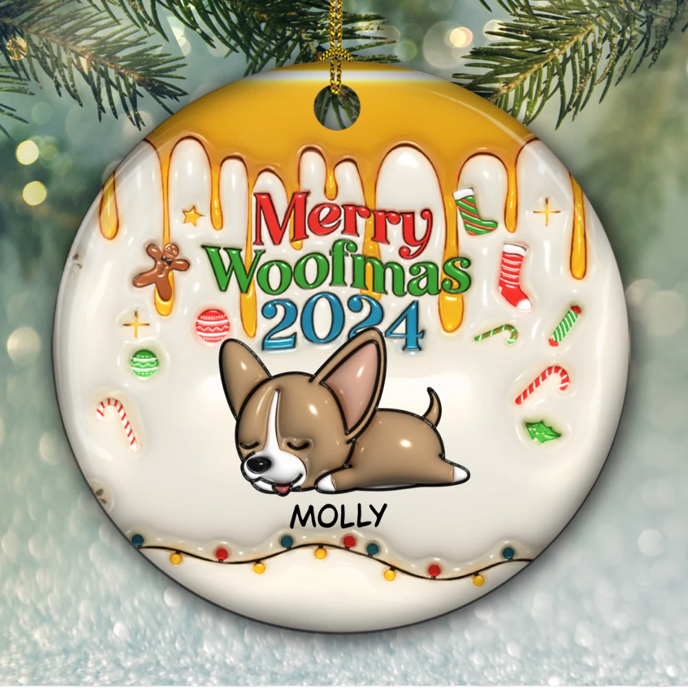 Happy Woofmas - Personalized Custom 3D Inflated Effect Ceramic Ornament - Image 4