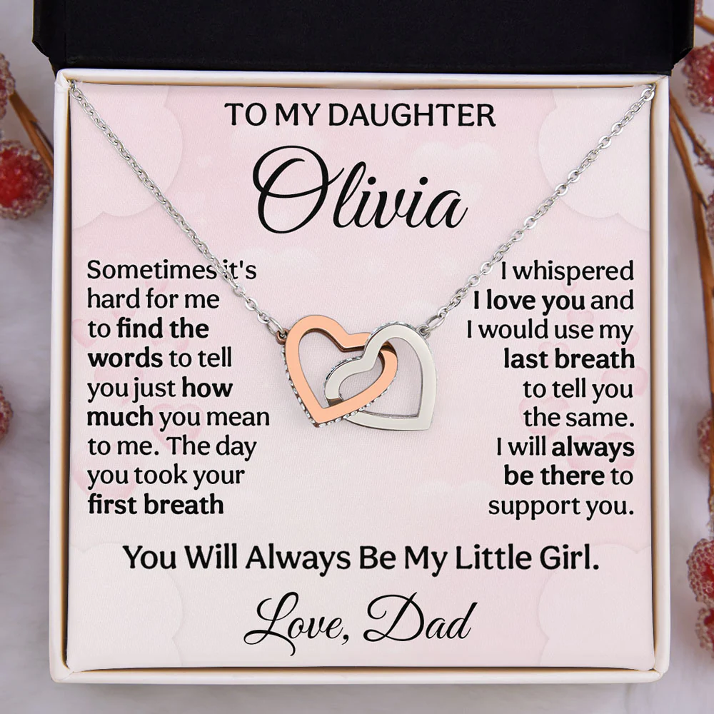 Hard To Find Words To Say - Personalized Custom Interlocking Heart Necklace