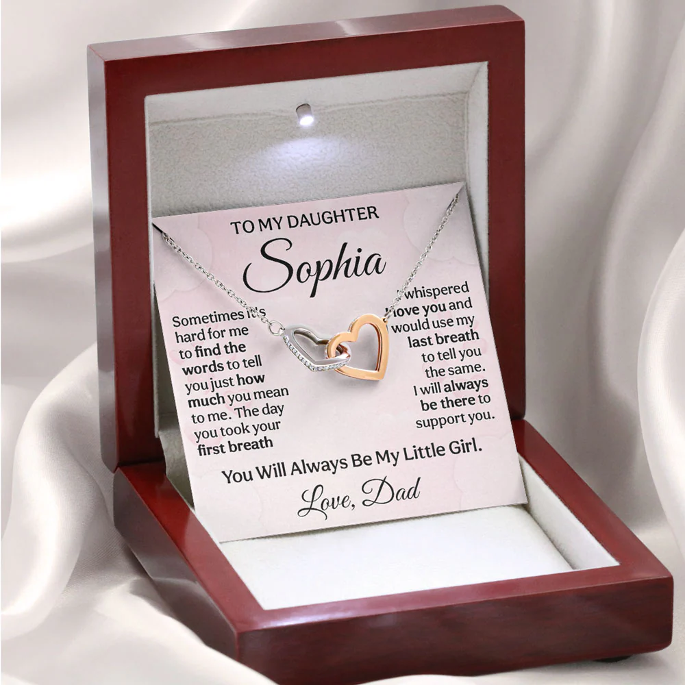 Hard To Find Words To Say - Personalized Custom Interlocking Heart Necklace - Image 3