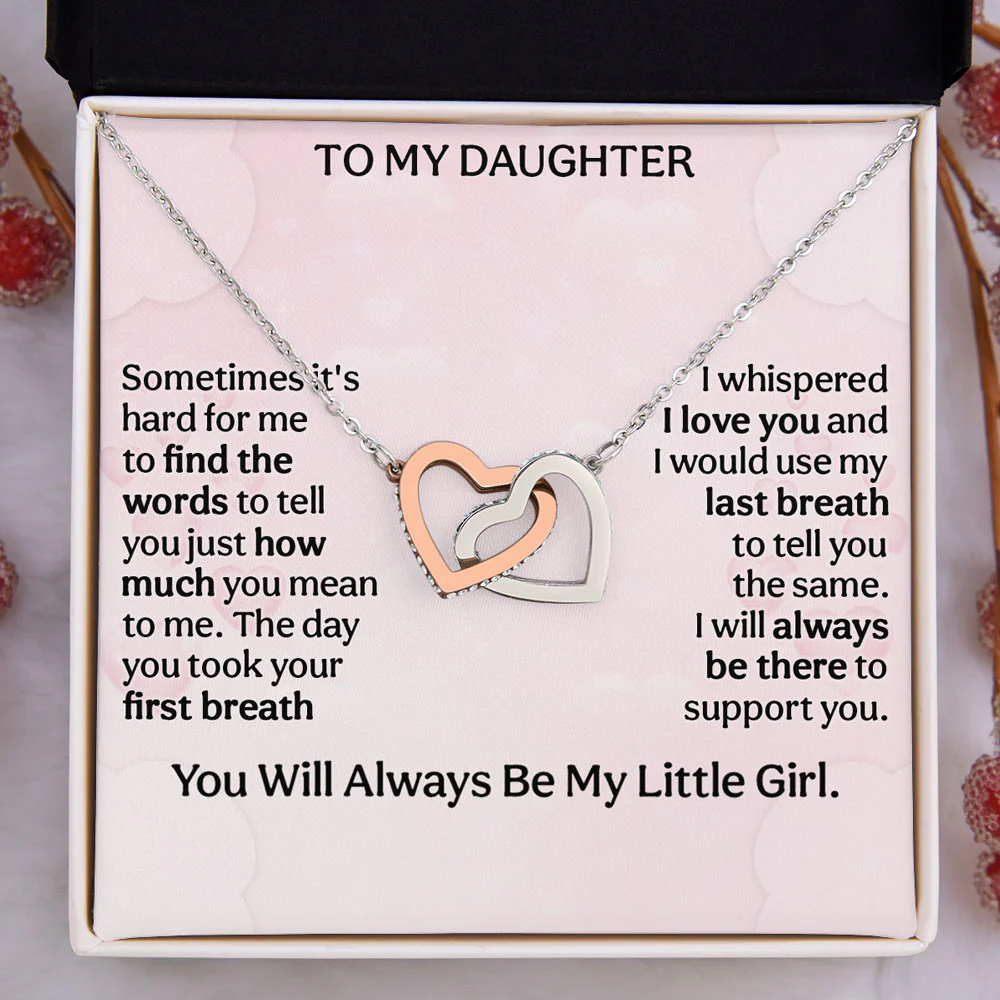 Hard To Find Words To Say - Personalized Custom Interlocking Heart Necklace - Image 7