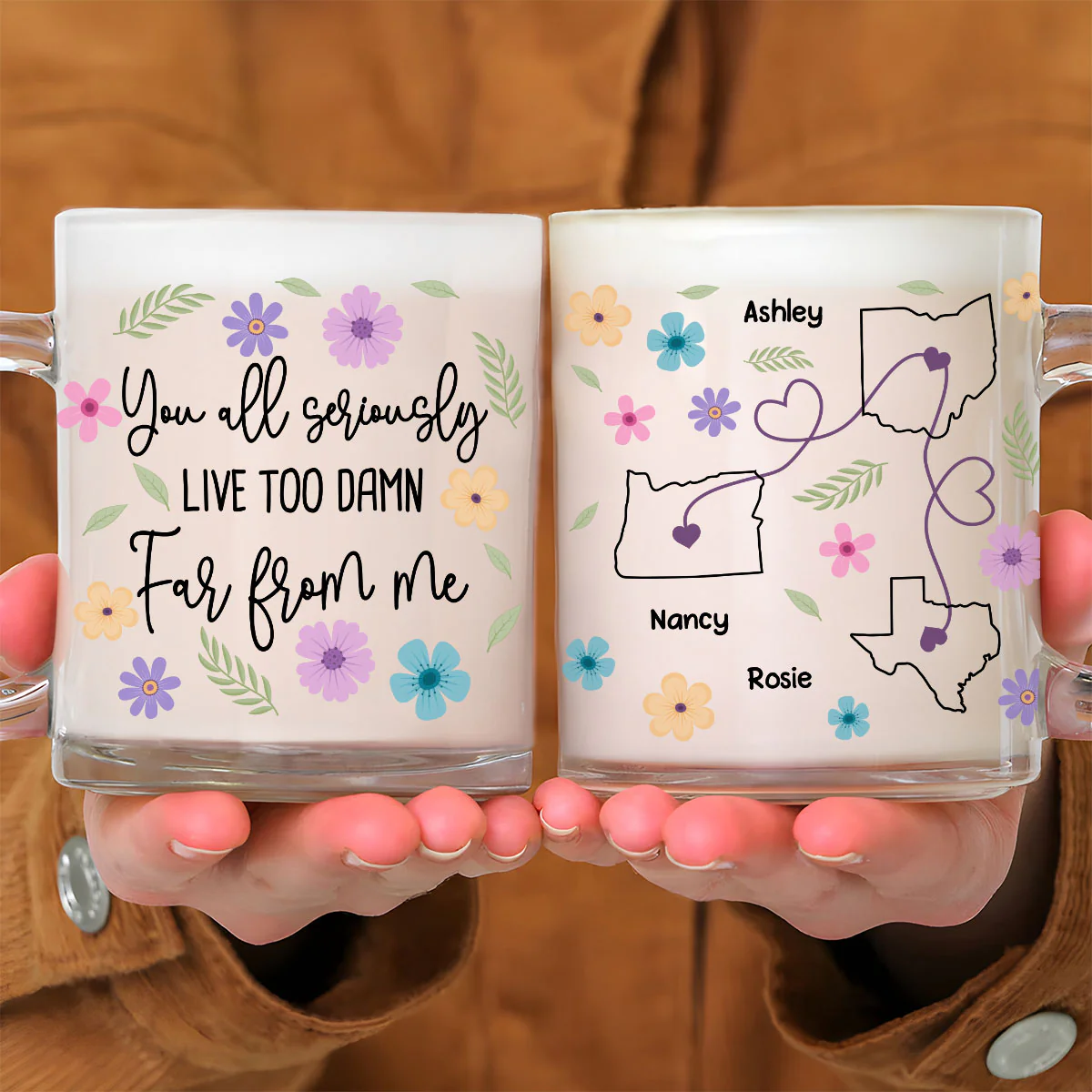 Hate Being This Far - Personalized Custom Glass Mug - Image 5