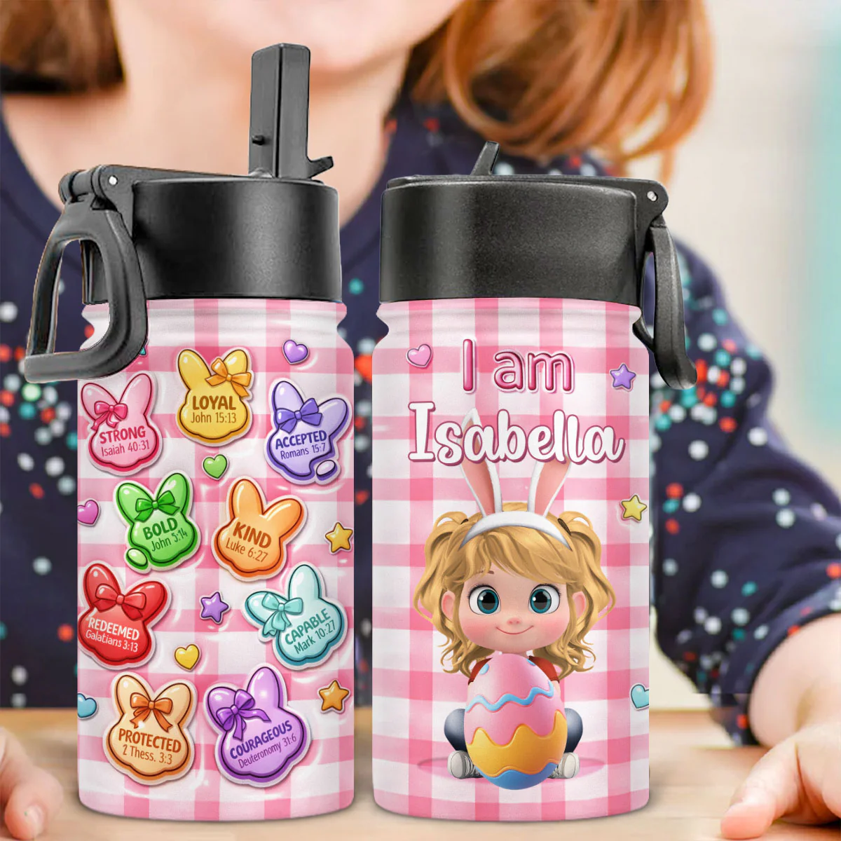 He Is Risen Bunny Set - Personalized Custom 3D Inflated Effect Kids Water Bottle - Image 2