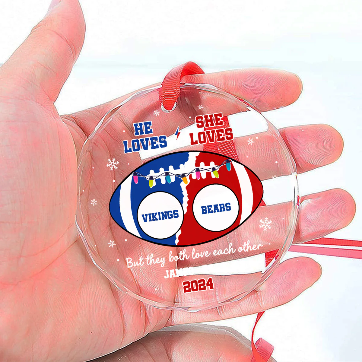 He Loves, She Loves Teams - Personalized Custom Glass Ornament - Image 4