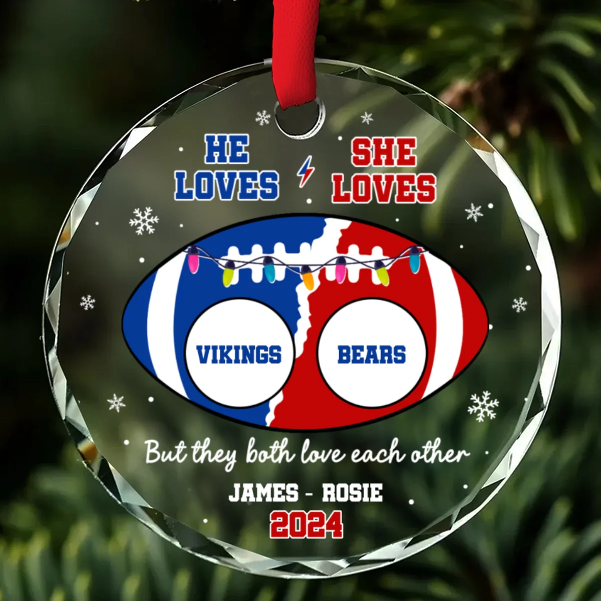 He Loves, She Loves Teams - Personalized Custom Glass Ornament - Image 6