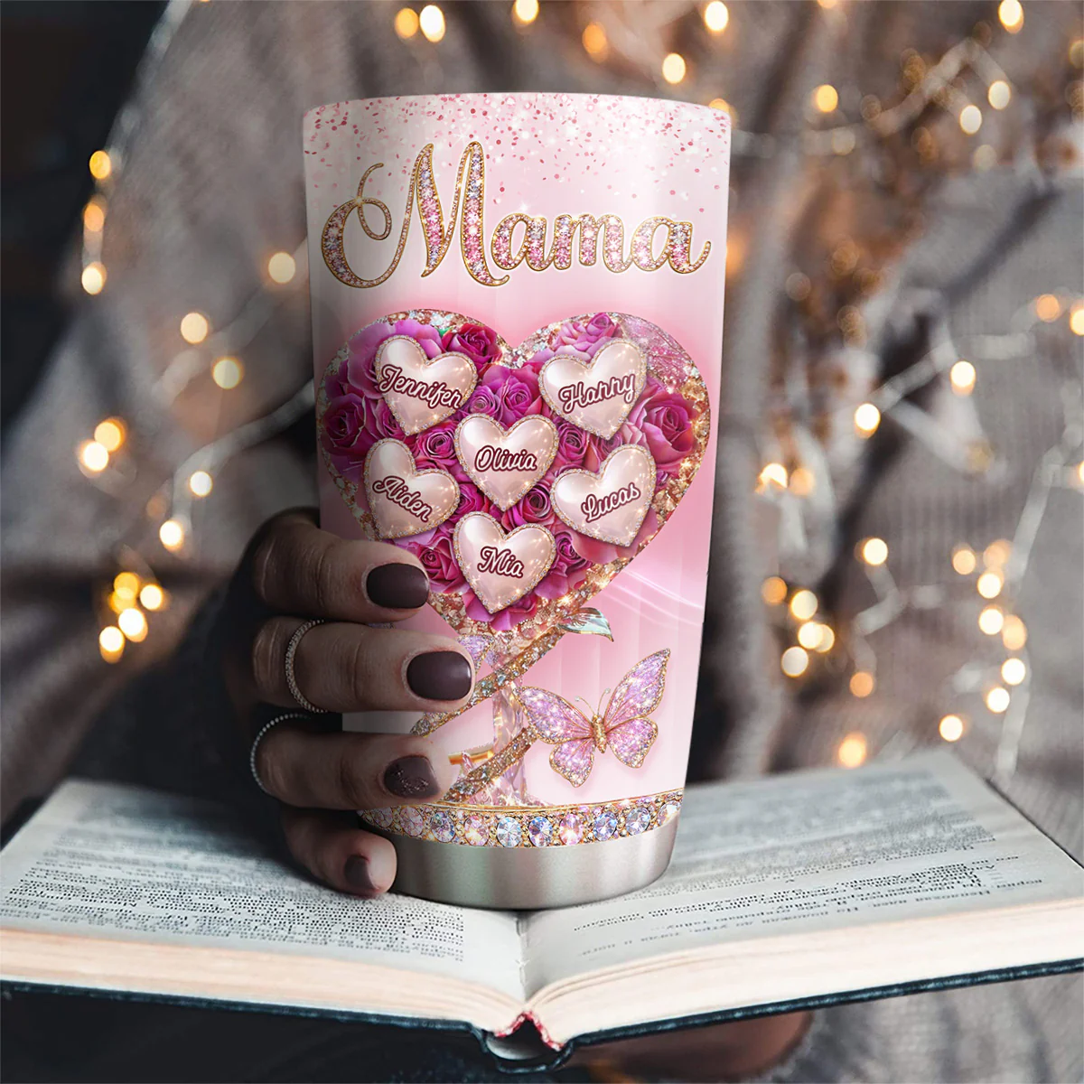 Heart Rose Flower Grandkids - Personalized Custom 3D Effect Tumbler - Image 2