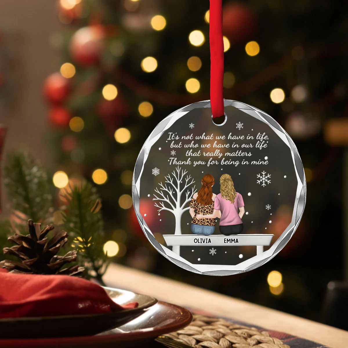 Heartfelt Friendship Token - Personalized Custom Glass OrnamentĀ - Image 4