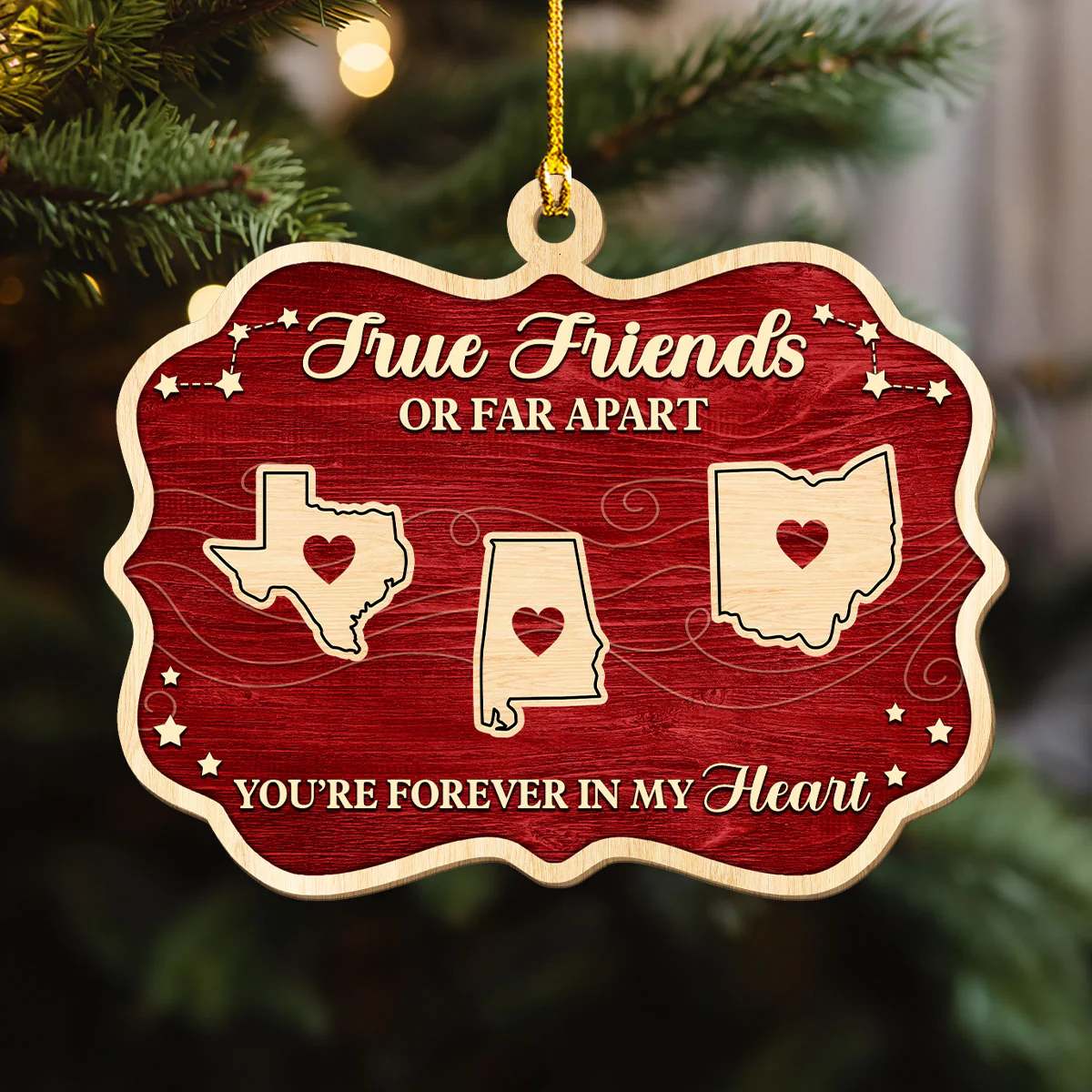 Hearts Stay Connected Through Distance - Personalized Custom 3D Effect Wood Ornament