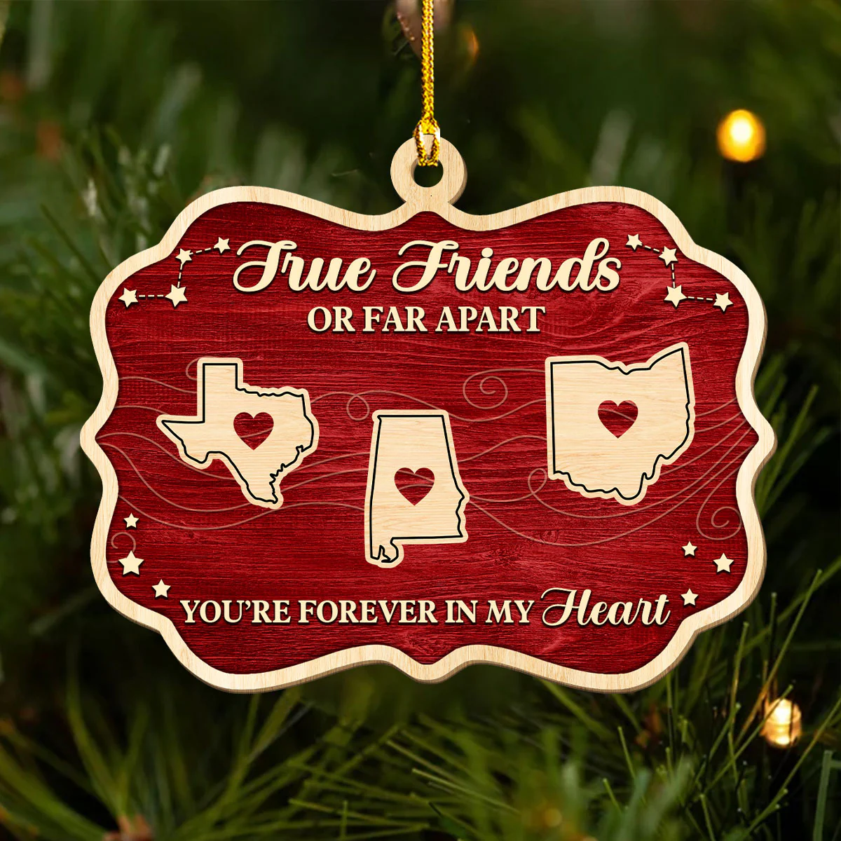 Hearts Stay Connected Through Distance - Personalized Custom 3D Effect Wood Ornament - Image 5