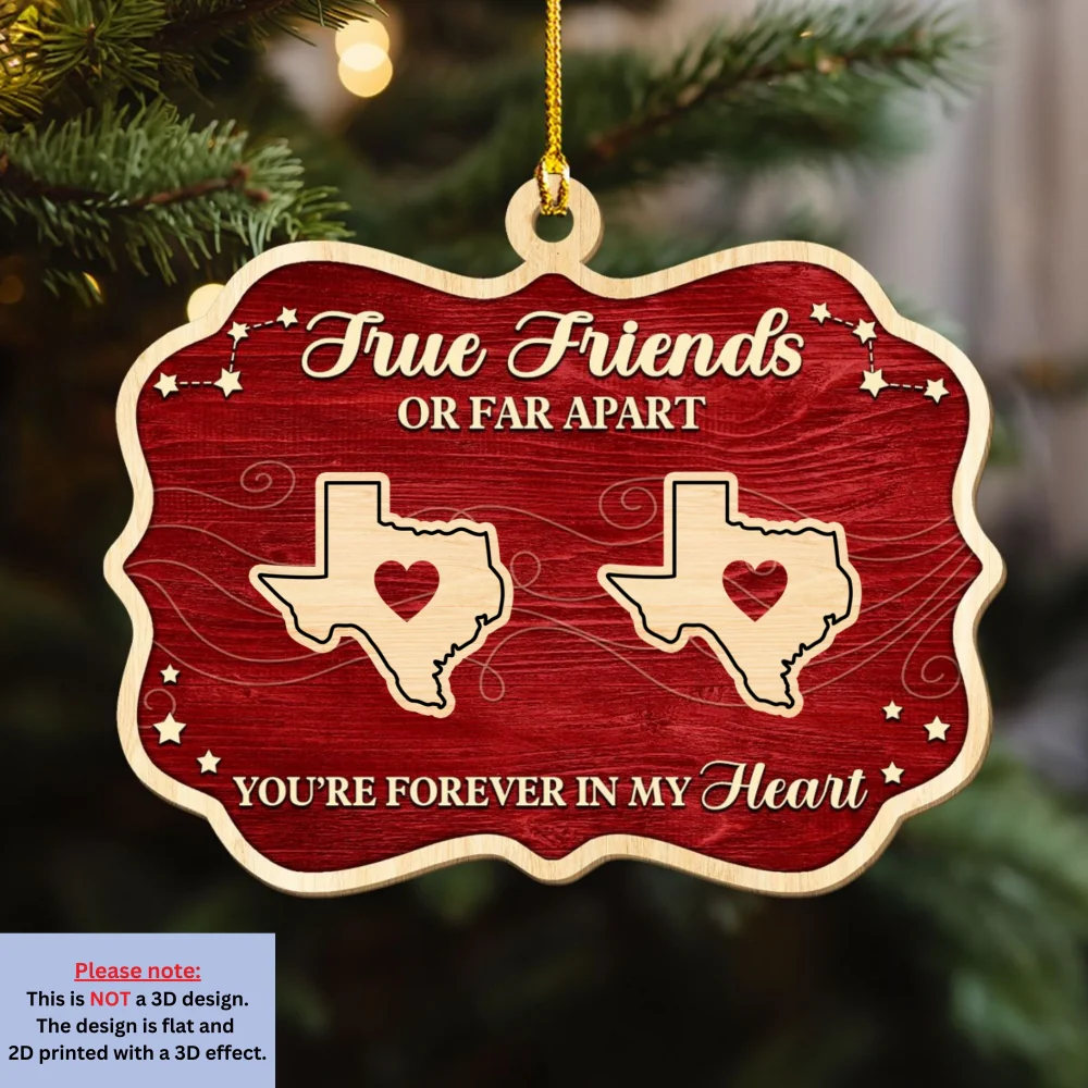 Hearts Stay Connected Through Distance - Personalized Custom 3D Effect Wood Ornament - Image 6