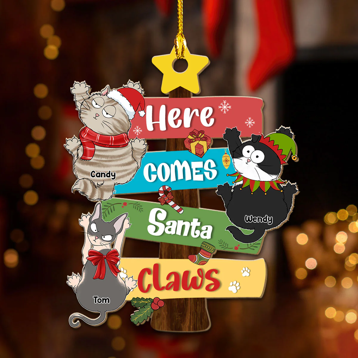 Here Comes Santa Paws - Personalized Custom Wood Ornament - Image 2