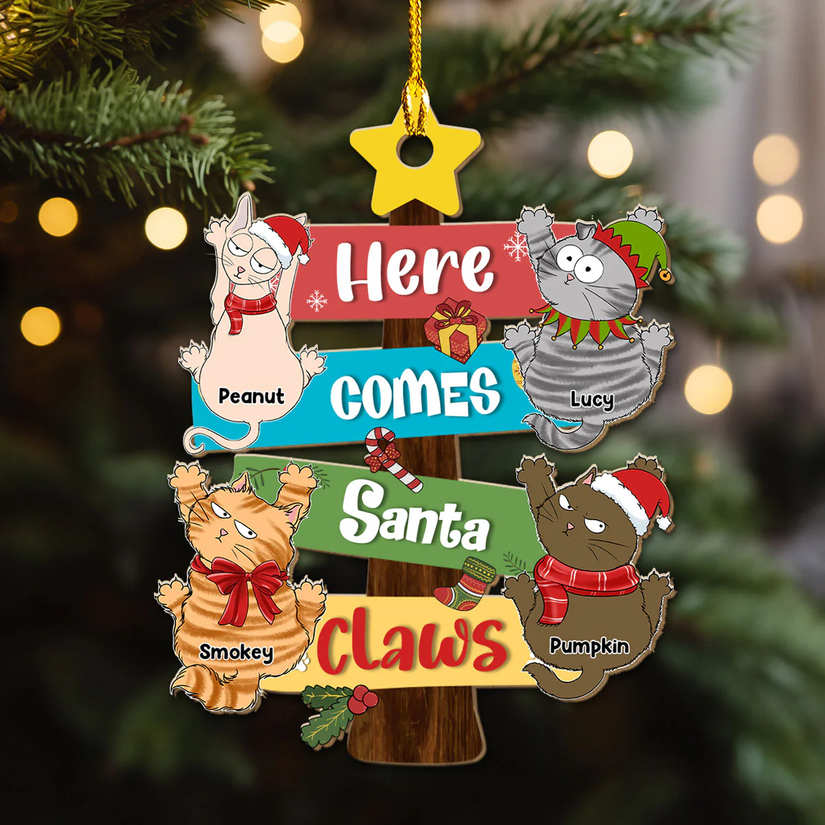 Here Comes Santa Paws - Personalized Custom Wood Ornament - Image 3