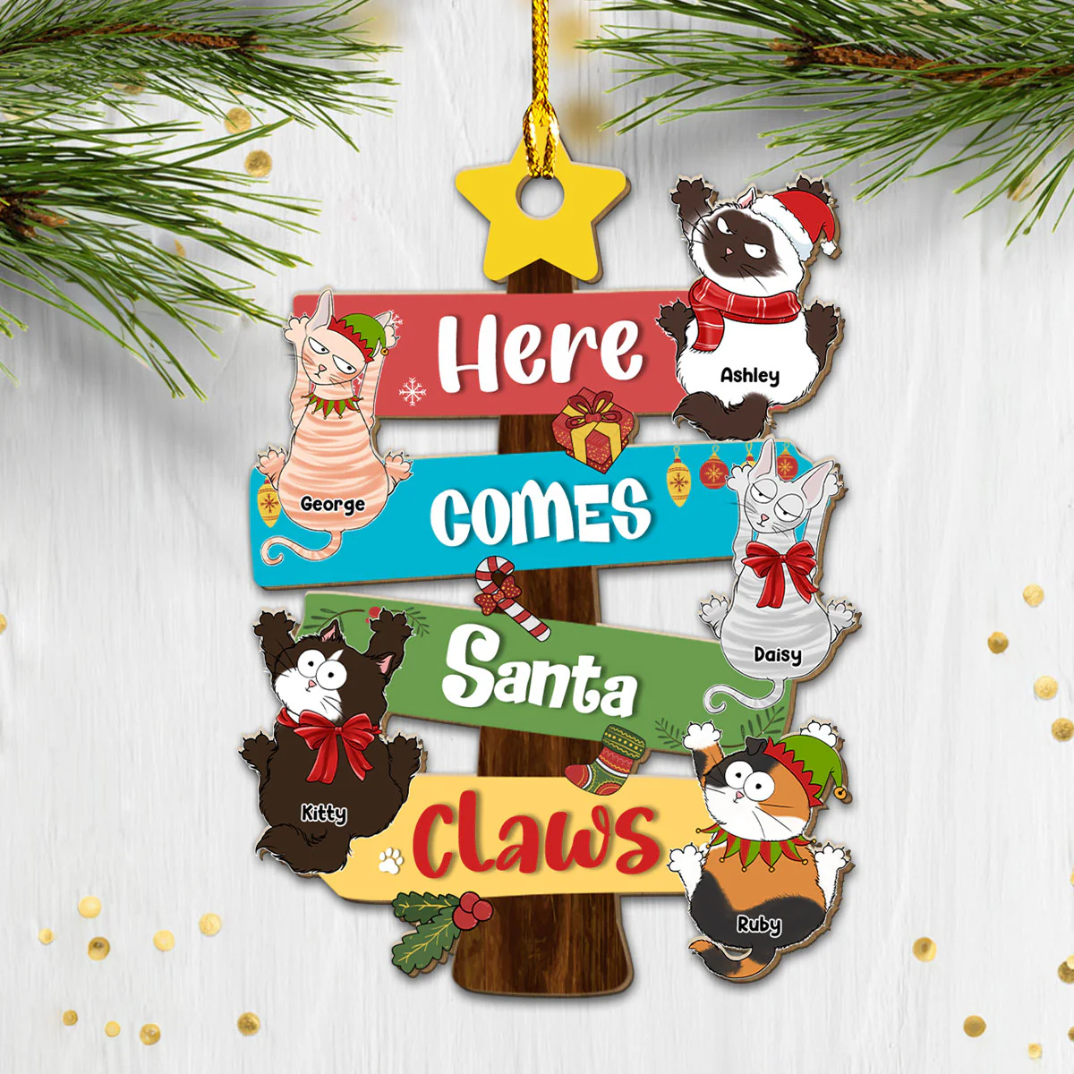Here Comes Santa Paws - Personalized Custom Wood Ornament - Image 4