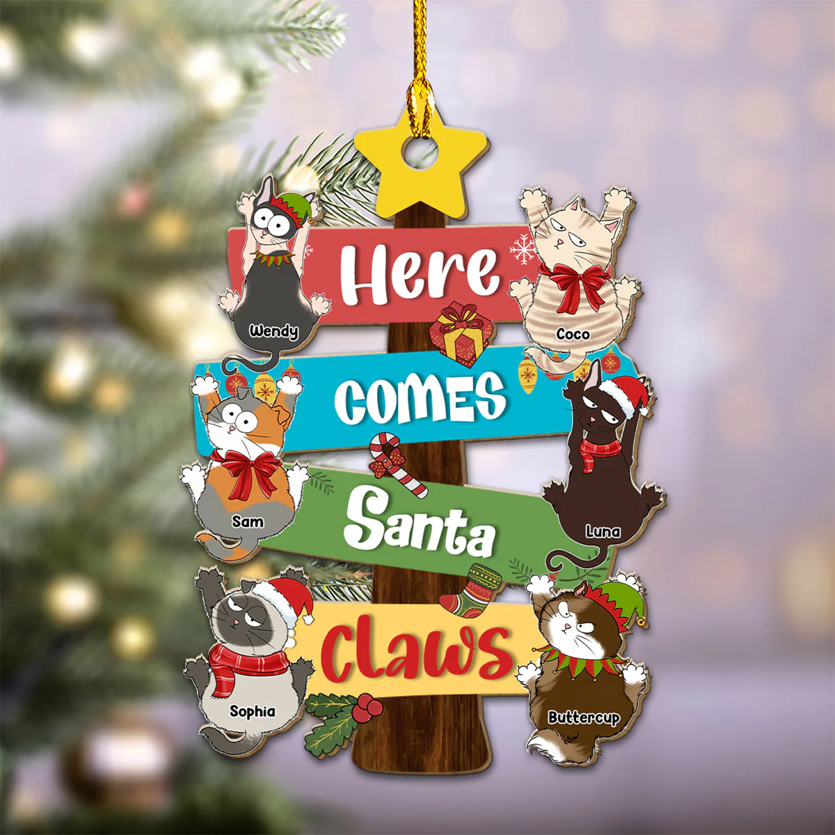 Here Comes Santa Paws - Personalized Custom Wood Ornament - Image 5