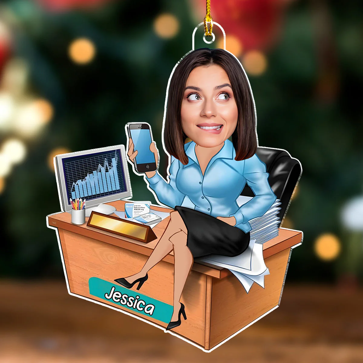 Here Is My Coworker - Personalized Custom Acrylic Ornament - Image 4