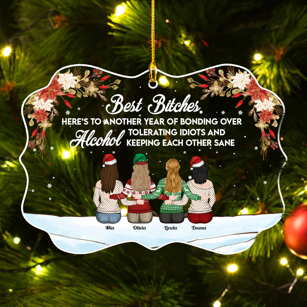 Here Is To Another Year Of Bonding Over Alcohol - Personalized Custom Acrylic Ornament - Image 3