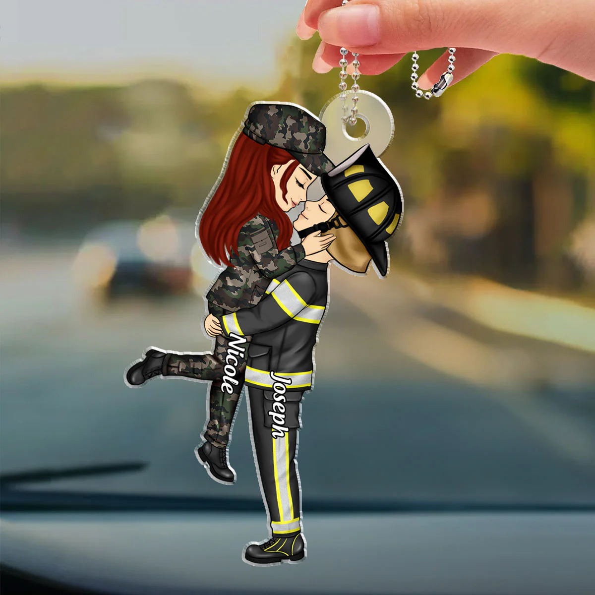 Hero Couple Kissing - Personalized Custom Car Ornament - Image 3