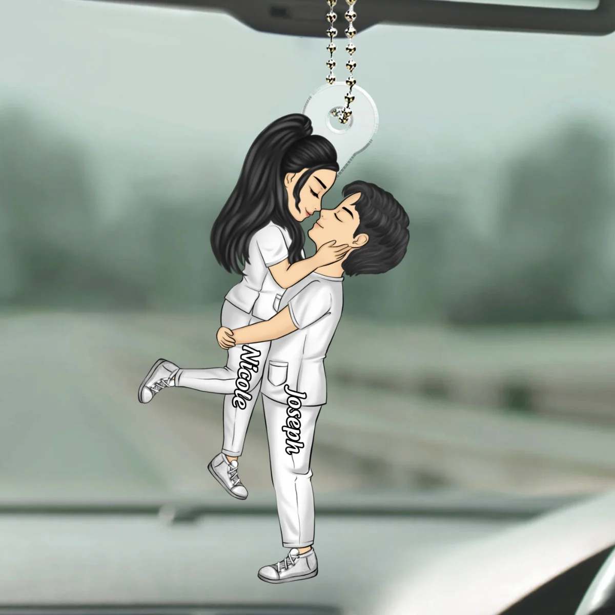 Hero Couple Kissing - Personalized Custom Car Ornament - Image 7