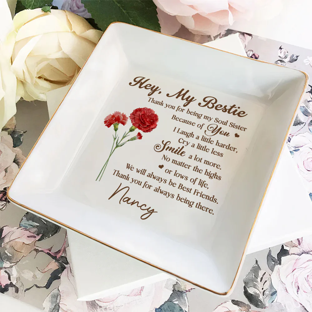 Hey My Bestie - Personalized Custom Jewelry Dish - Image 3
