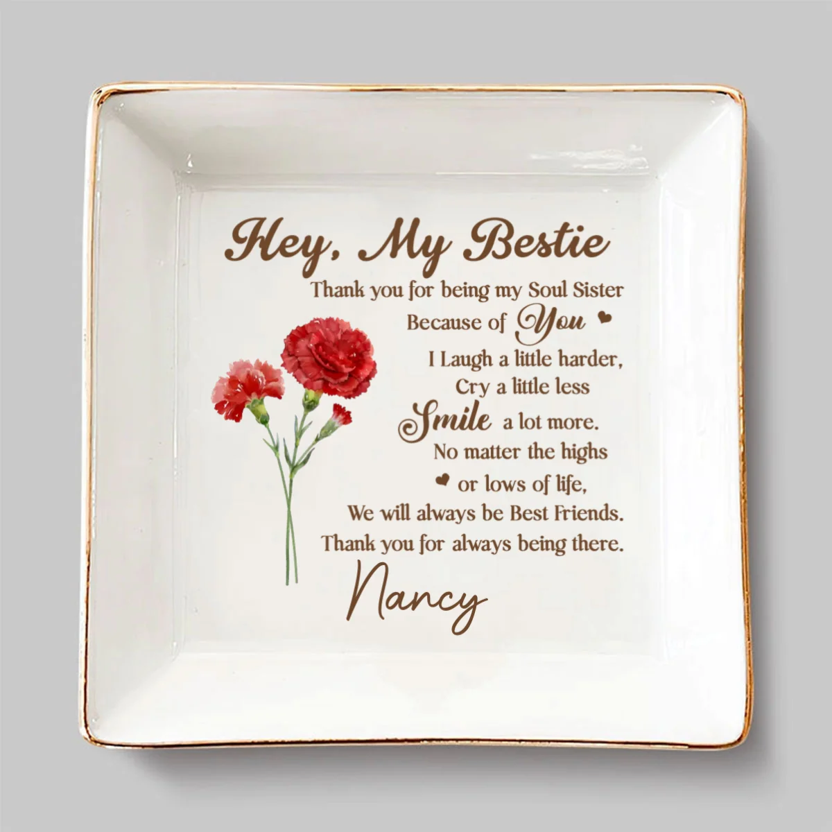 Hey My Bestie - Personalized Custom Jewelry Dish - Image 6
